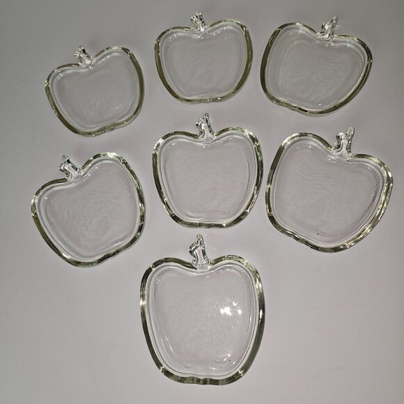 Vintage 1950's Hazel Atlas Orchard Apple Glass Coaster Dish Ashtrays, Set of 7 - Picture 2 of 4